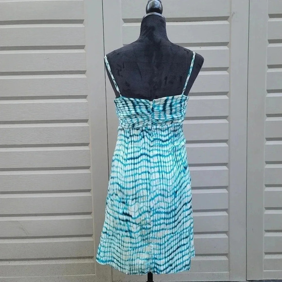Ann Taylor 100% Silk Blue & White Turquoise Spaghetti Strap Dress Size 6 - Picture 3 of 11